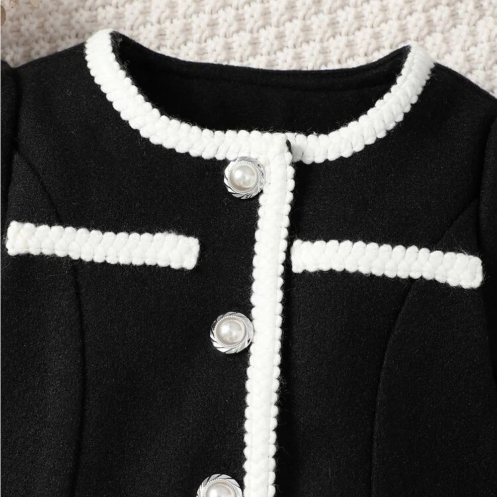 Toddler girls black & white Contrast Trim Pleated Hem button up Coat dress - Picture 3 of 4